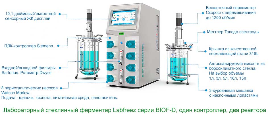 Стеклянный биореактор/ферментер серии BIOF-D с двумя реакционными емкостями