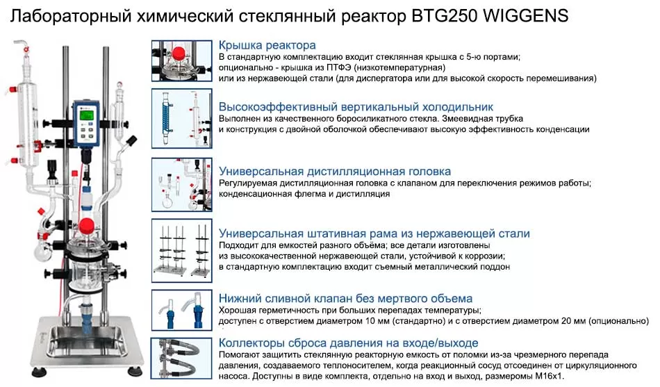 Основные особенности лабораторного химического стеклянного реактора BTG250 WIGGENS